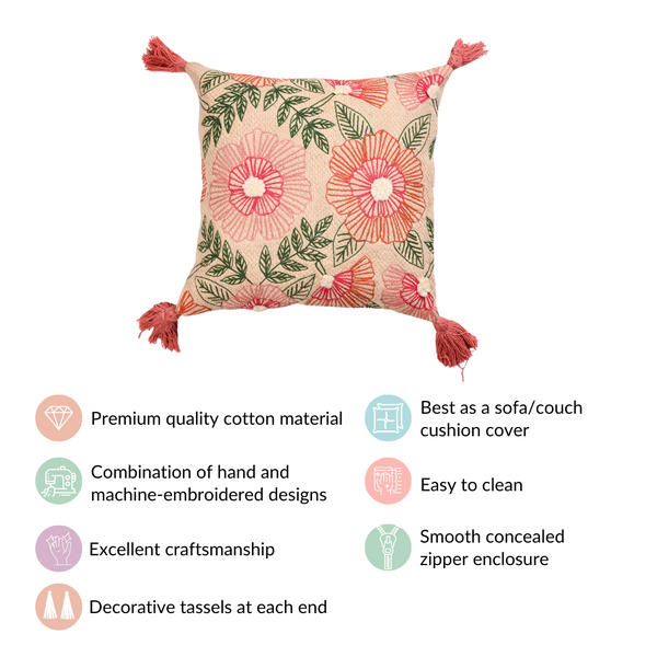 Floral Symphony Couch Cushion Cover 16x16 Inch