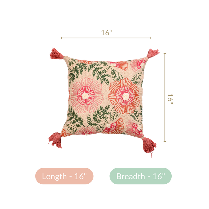 Floral Symphony Couch Cushion Cover 16x16 Inch