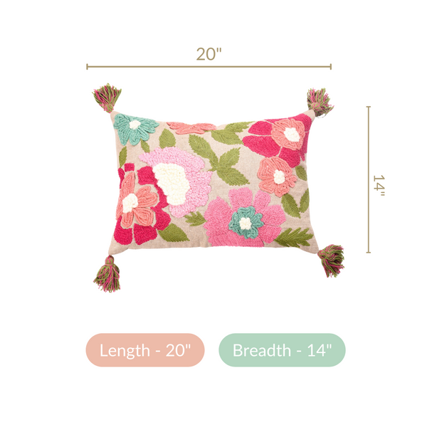 Spring Saga Embroidered Cushion Cover 20x14 Inch