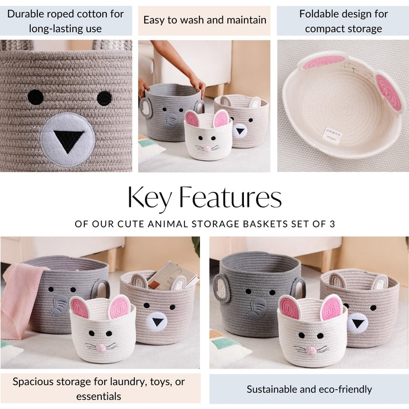 Cute Animal Storage Baskets Set Of 3
