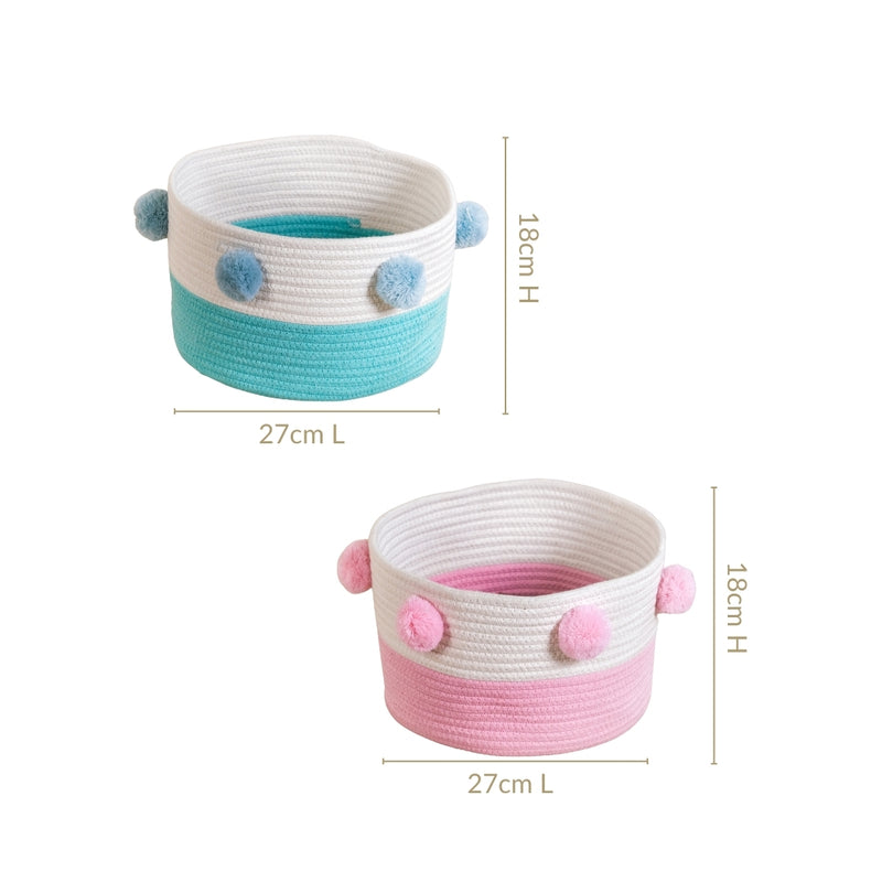 Cute Pink And Mint Pom Pom Baskets Set Of 2