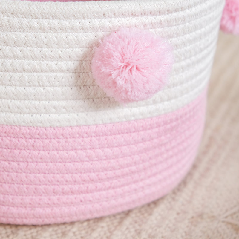 Cute Pink And Mint Pom Pom Baskets Set Of 2