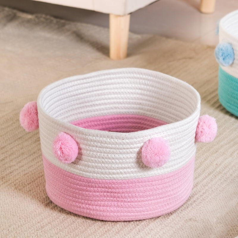 Cute Pink And Mint Pom Pom Baskets Set Of 2