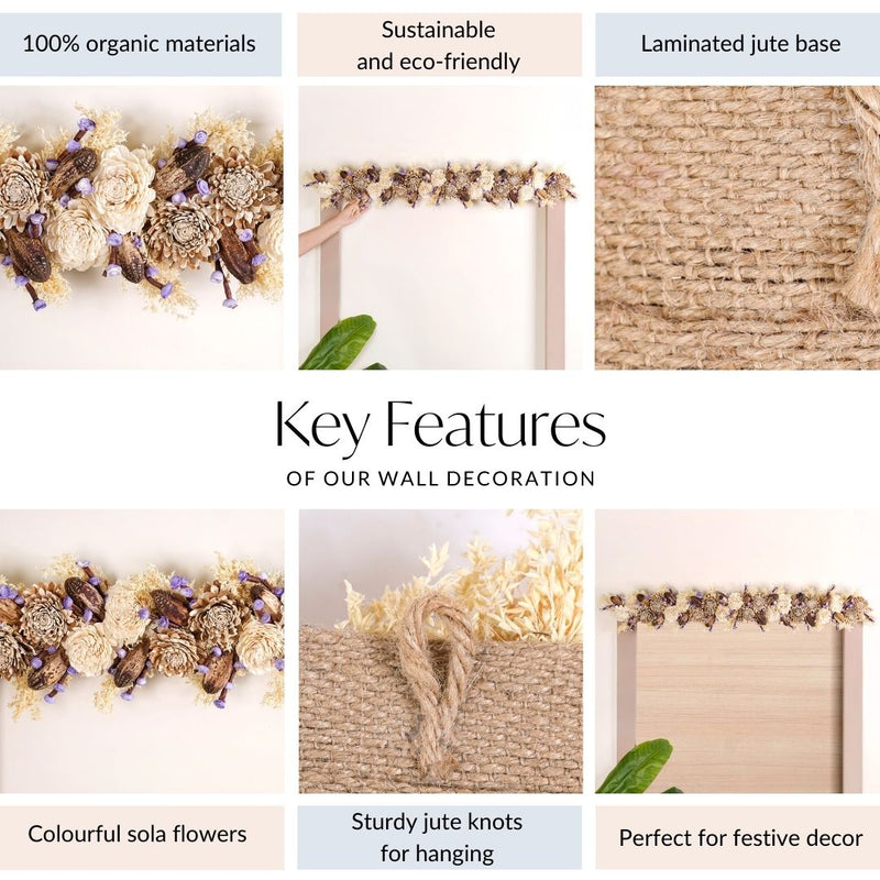 Natural Jute Toran Wall Hanging With Corn Grass Decoration