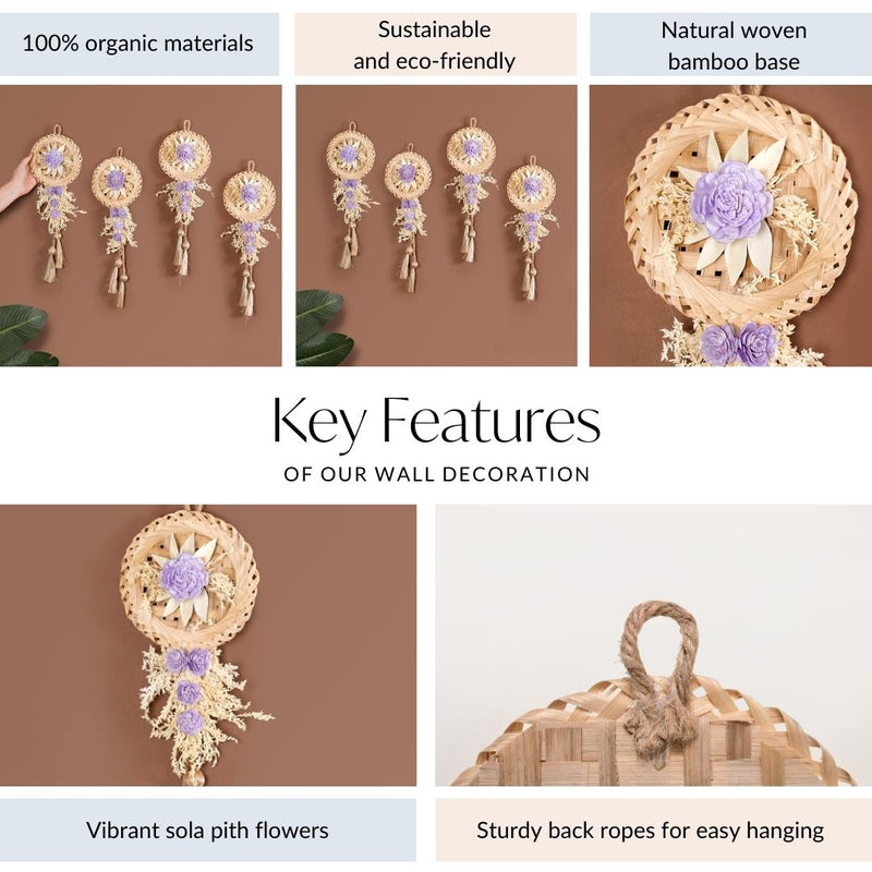 Sustainable Purple Sola Rose Wall Decor Set Of 4