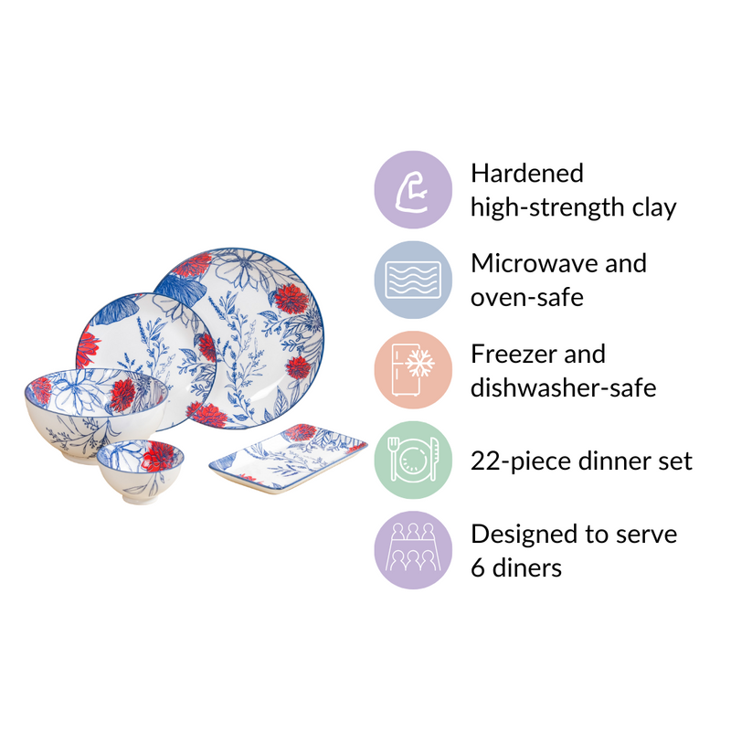 Oriental Elegance 22 Piece Dinner Set For 6