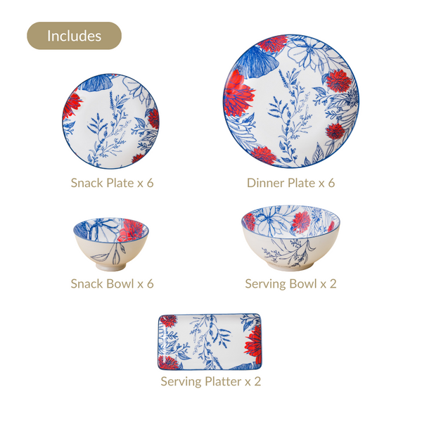 Oriental Elegance 22 Piece Dinner Set For 6