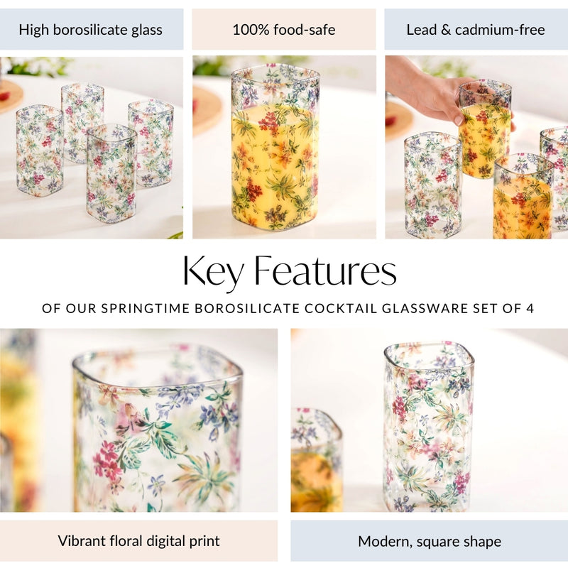 Springtime Borosilicate Cocktail Glassware Set Of 4 340ml