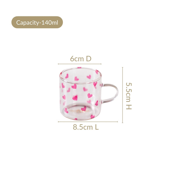 Little Hearts Glass Small Cup Set Of 2 140ml