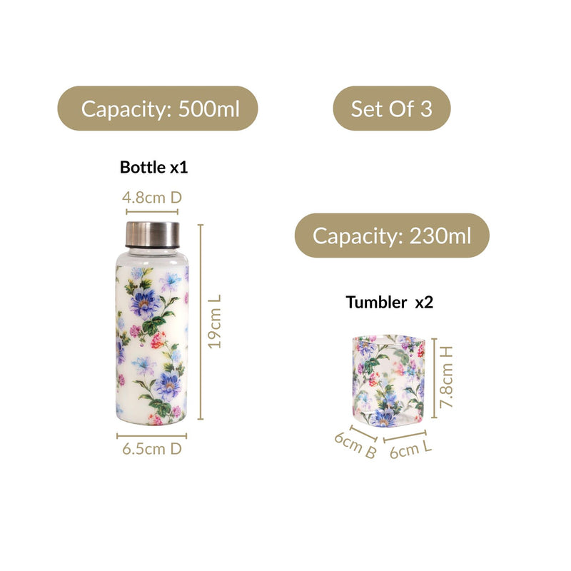 Wildflower Glass Bottle And Tumbler Gift Set Of 3