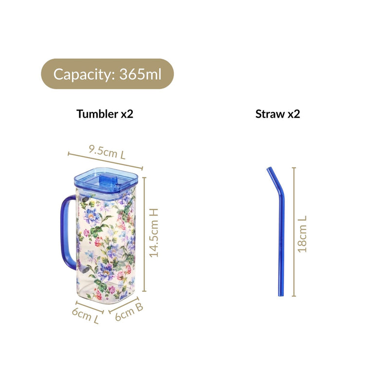 Botanical Glass Sipper With Straw Set Of 2 In Gift Box