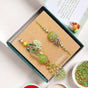 Kundan And Mirror Work Green Rakhi Lumba Set