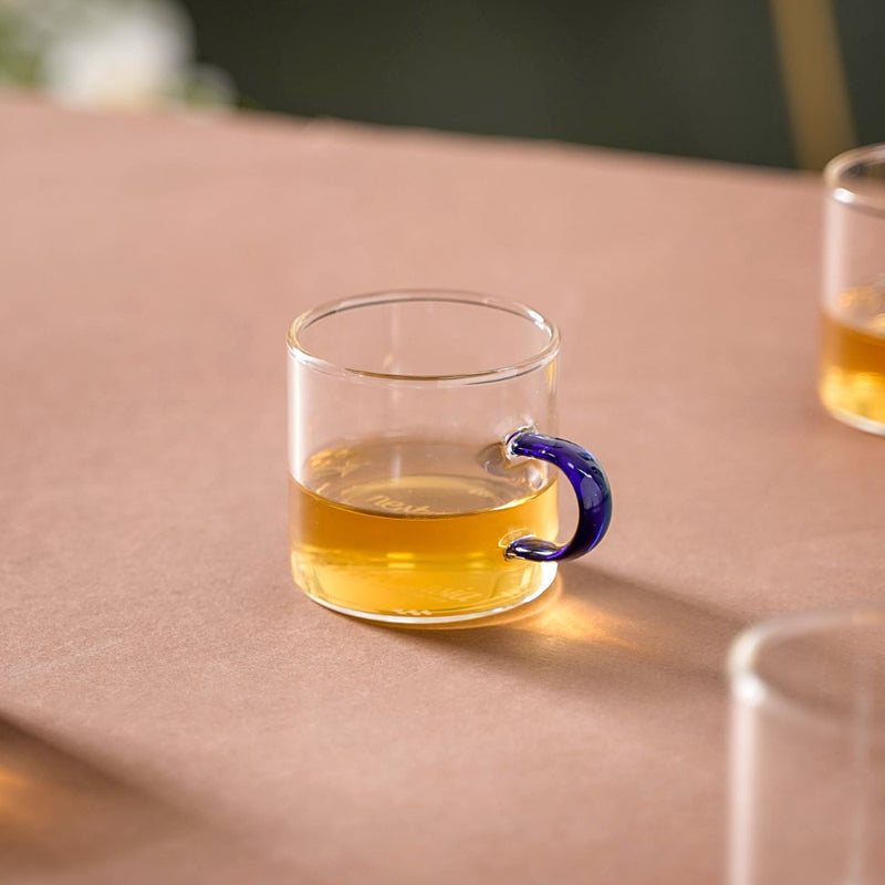 Transparent And Blue Cup Set of 6- Tea cup, coffee cup, cup for tea | Cups and Mugs for Office Table & Home Decoration