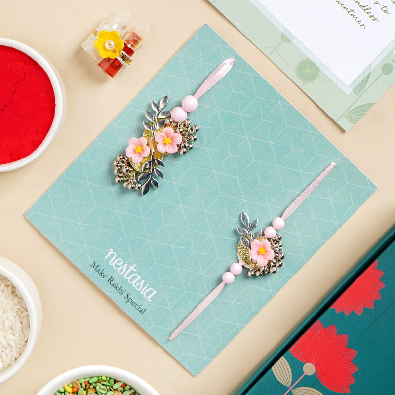 Floral Keepsake Rakhi And Lumba Gift Set