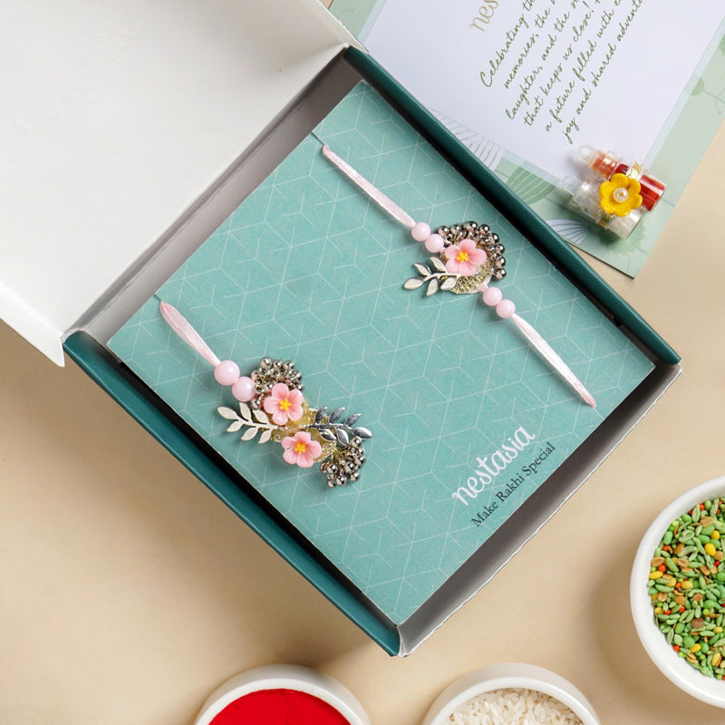 Floral Keepsake Rakhi And Lumba Gift Set