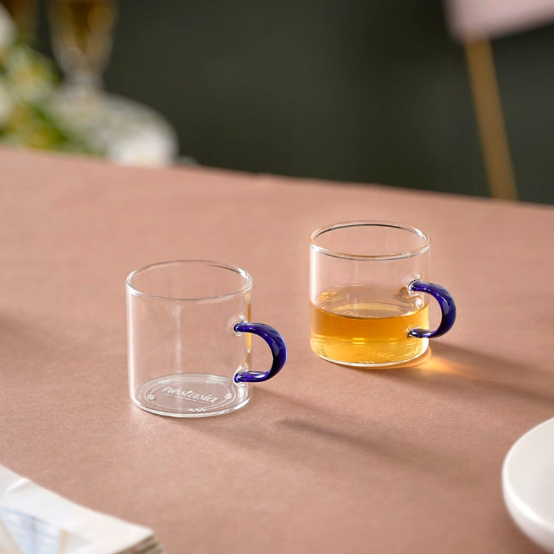 Transparent And Blue Cup Set of 6- Tea cup, coffee cup, cup for tea | Cups and Mugs for Office Table & Home Decoration