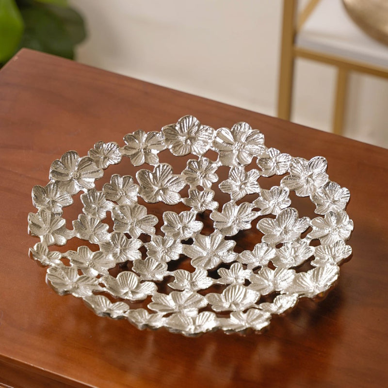 Floral Decorative Platter Tray Silver - Decorative platter, serving platter, floral platter, metal platter
