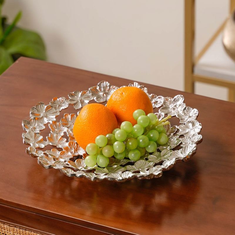 Floral Decorative Platter Tray Silver - Decorative platter, serving platter, floral platter, metal platter