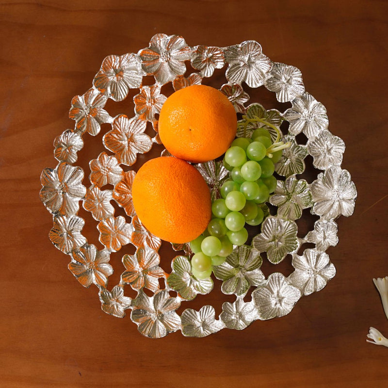 Floral Decorative Platter Tray Silver - Decorative platter, serving platter, floral platter, metal platter