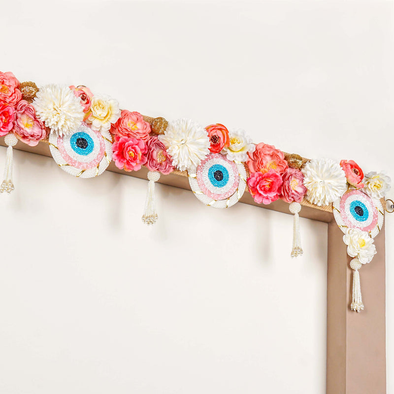 Festive Evil Eye Floral Toran With Tassels