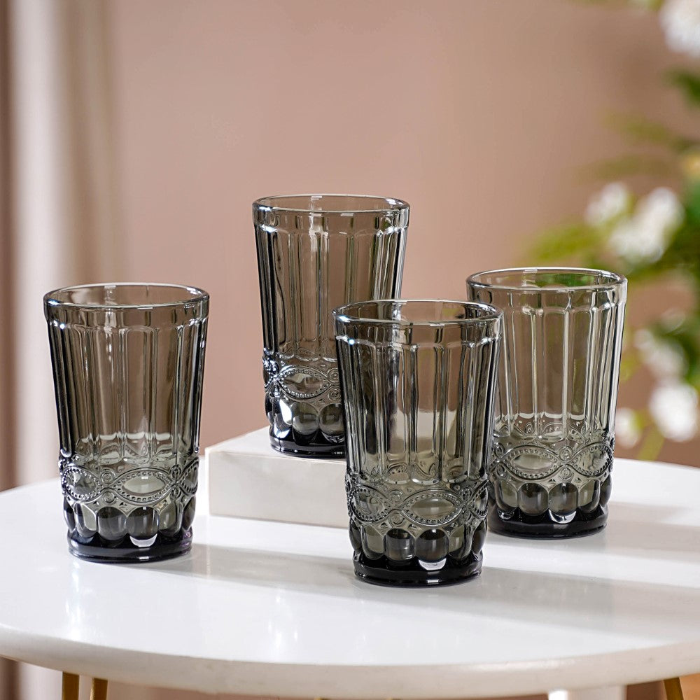 Embossed Drinking Glasses Set of 4 Classic Hand-carved Diamond