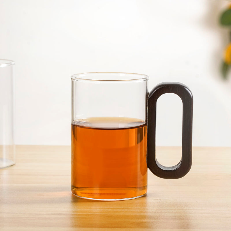 Classic Tea Coffee Mug With Wooden Handle Set Of 2 300ml