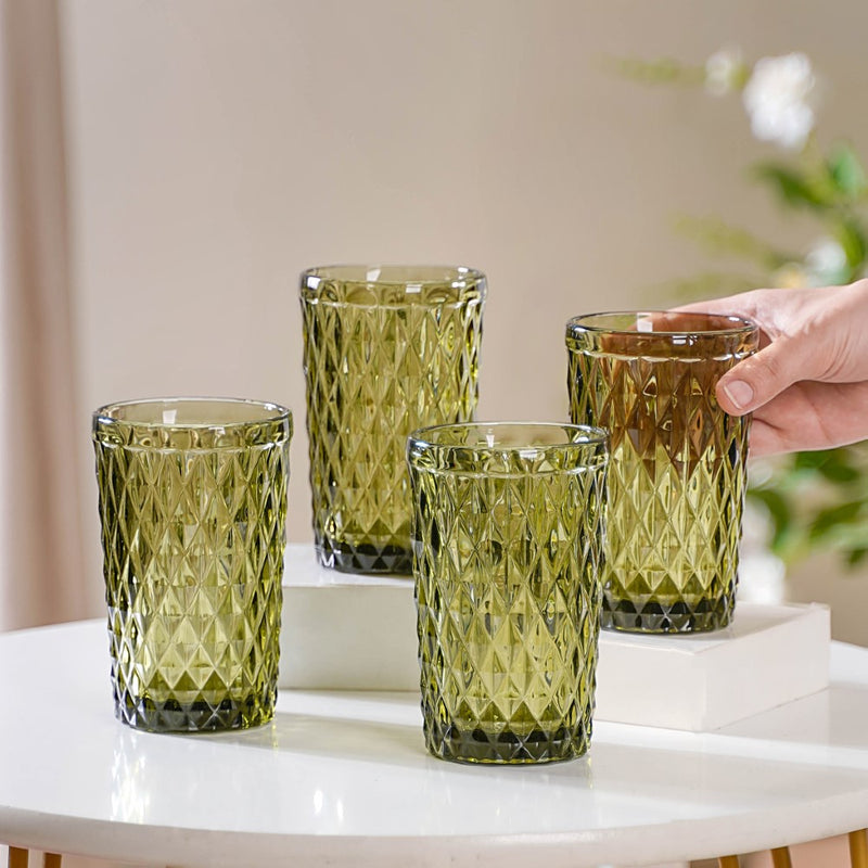 Green Textured Drinkware Set of 4