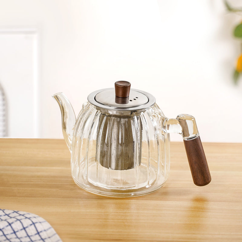 Ribbed Borosilicate Glass Kettle With Strainer 800ml