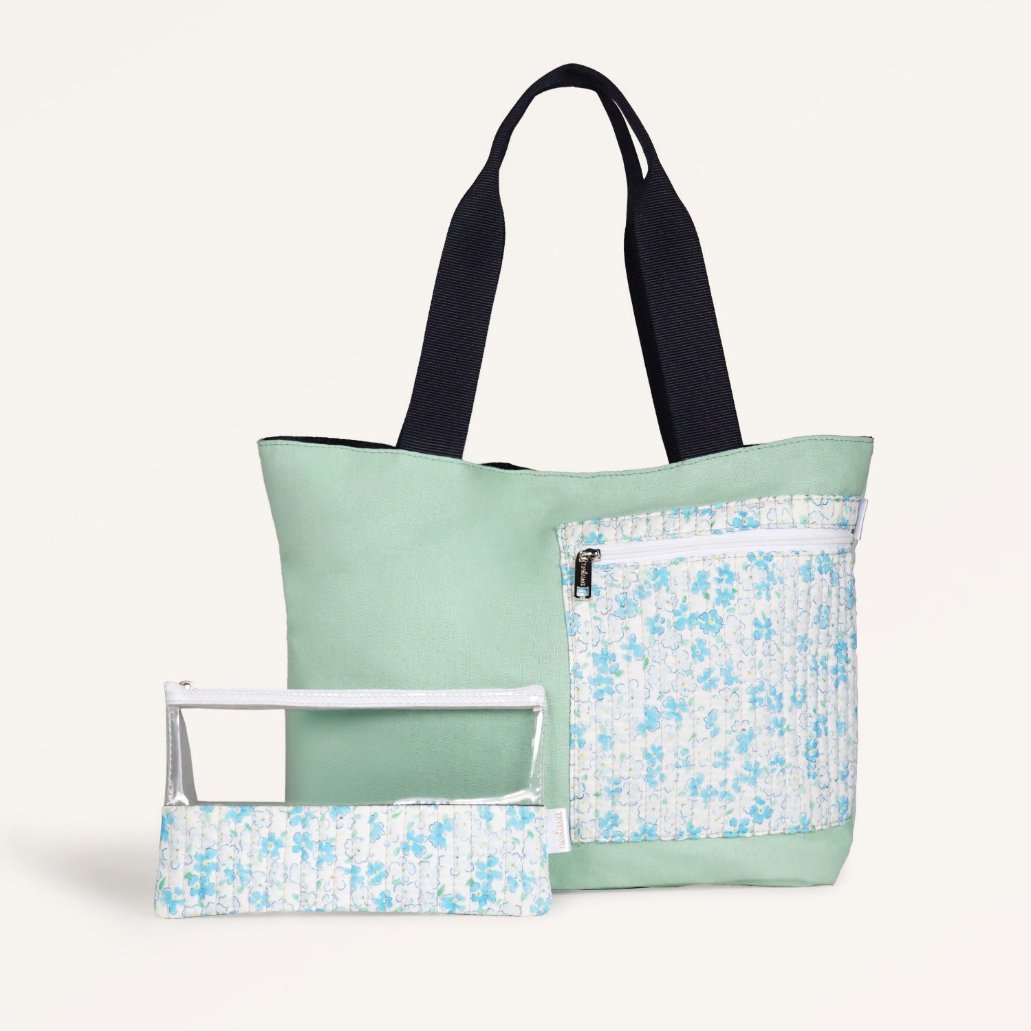 Mint Meadow Canvas Tote Bag With Pouch