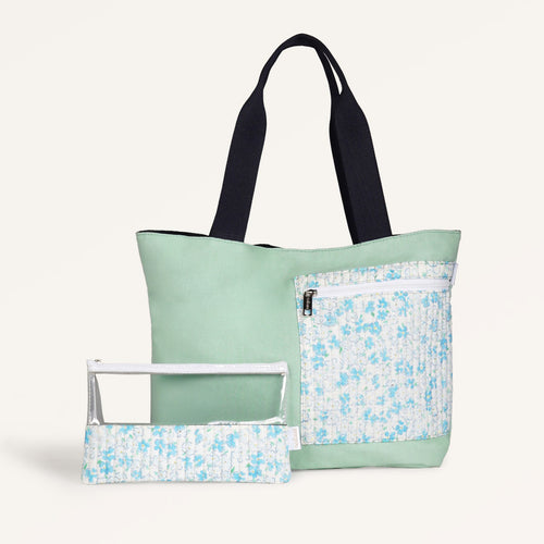 Mint Meadow Canvas Tote Bag With Pouch