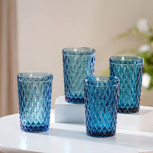 Blue Embossed Drinkware Set of 4
