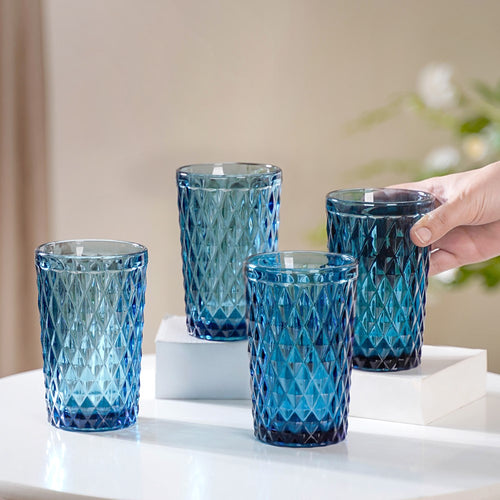 Blue Embossed Drinkware Set of 4