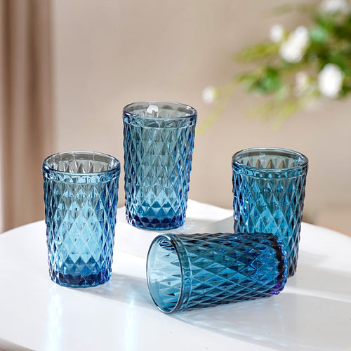 Blue Embossed Drinkware Set of 4