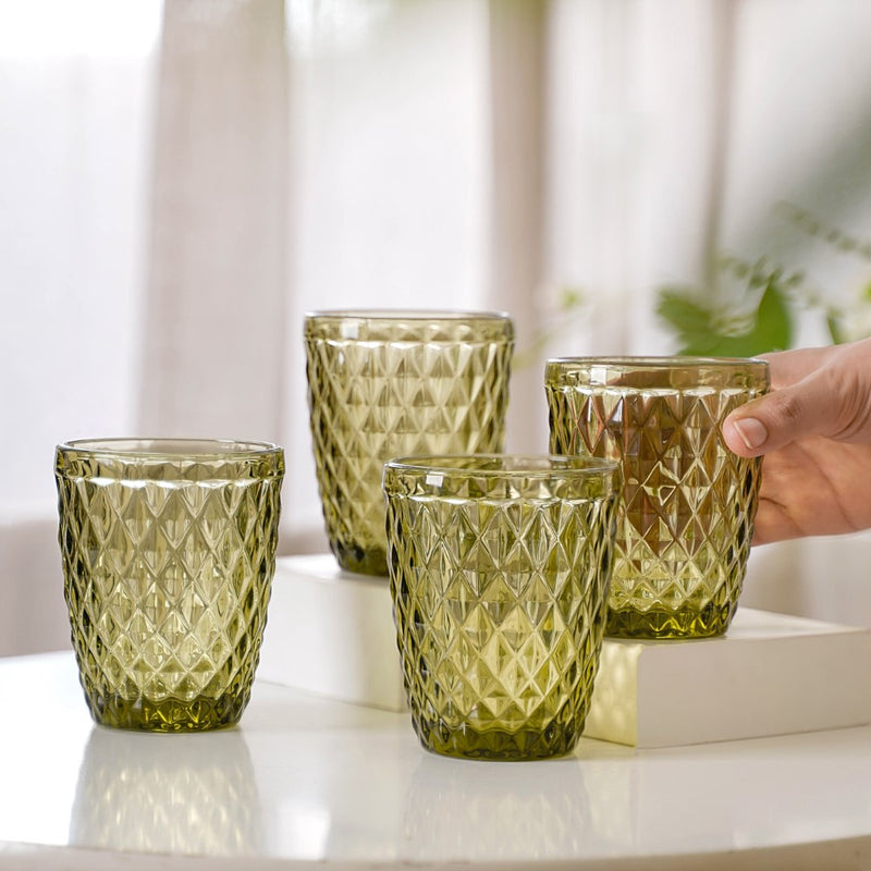 Green Glass Water Cup Set of 4