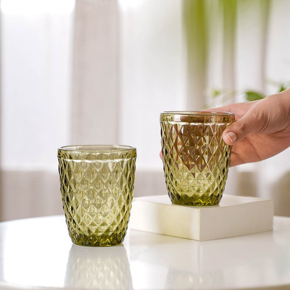 Green Glass Water Cup Set of 4 Online - Premium Tumbler | Nestasia