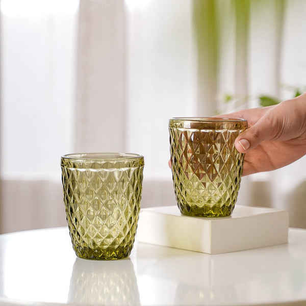 Green Glass Water Cup Set of 4