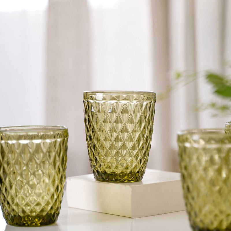 Green Glass Water Cup Set of 4