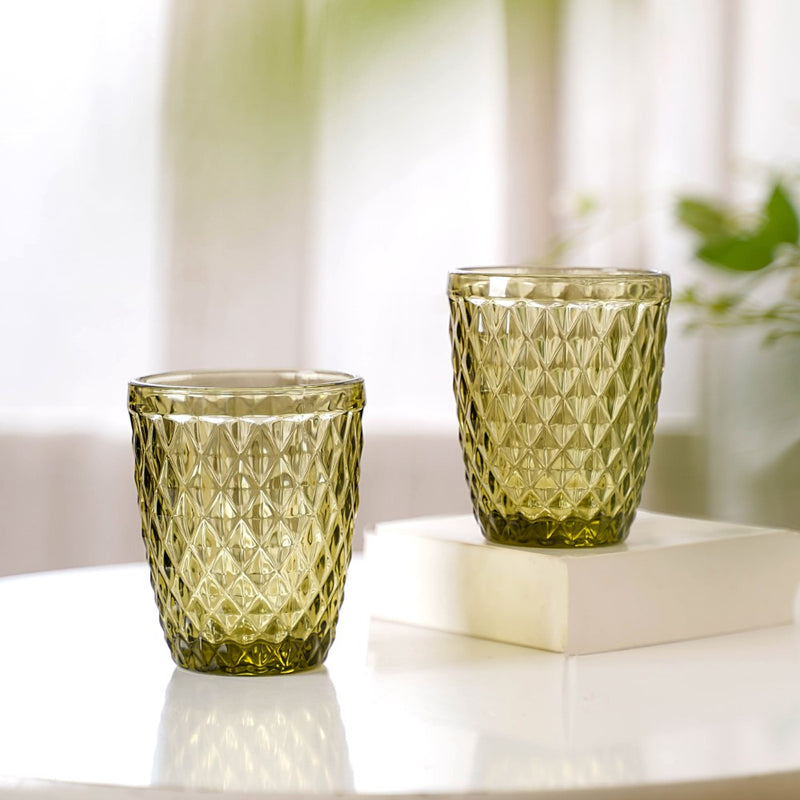 Green Glass Water Cup Set of 4