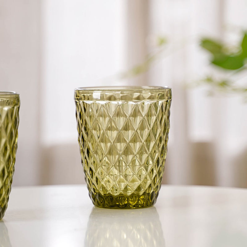 Green Glass Water Cup Set of 4