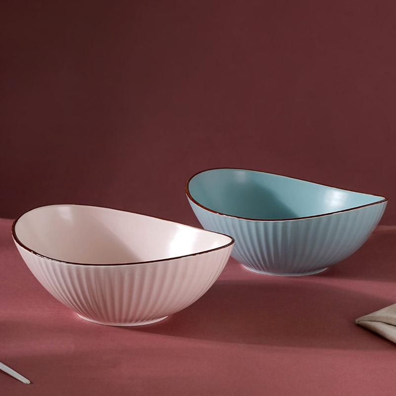 Pastel Ribbed Boat Serving Bowl - Bowl, ceramic bowl, serving bowls, noodle bowl, salad bowls, bowl for snacks, large serving bowl | Bowls for dining table & home decor