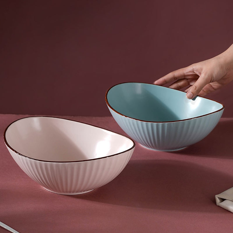 Pastel Ribbed Boat Serving Bowl - Bowl, ceramic bowl, serving bowls, noodle bowl, salad bowls, bowl for snacks, large serving bowl | Bowls for dining table & home decor