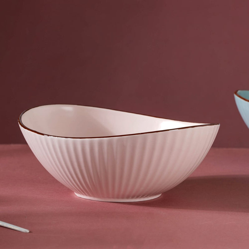 Pastel Ribbed Boat Serving Bowl - Bowl, ceramic bowl, serving bowls, noodle bowl, salad bowls, bowl for snacks, large serving bowl | Bowls for dining table & home decor