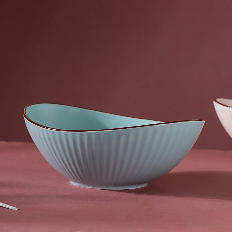Pastel Ribbed Boat Serving Bowl - Bowl, ceramic bowl, serving bowls, noodle bowl, salad bowls, bowl for snacks, large serving bowl | Bowls for dining table & home decor
