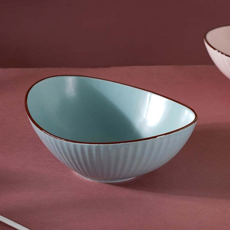 Pastel Ribbed Boat Serving Bowl - Bowl, ceramic bowl, serving bowls, noodle bowl, salad bowls, bowl for snacks, large serving bowl | Bowls for dining table & home decor