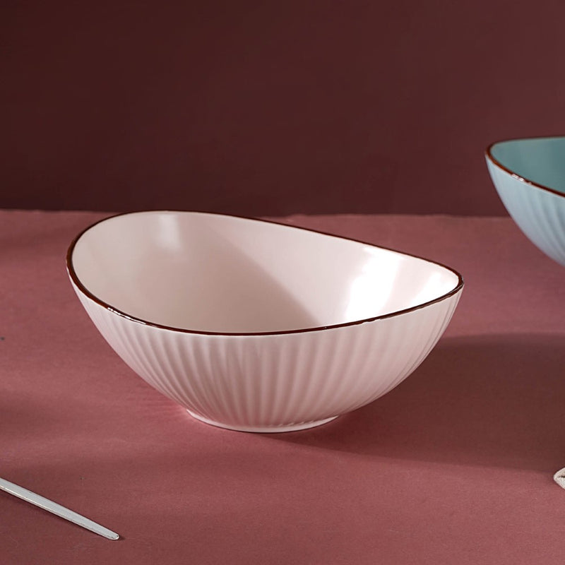 Pastel Ribbed Boat Serving Bowl - Bowl, ceramic bowl, serving bowls, noodle bowl, salad bowls, bowl for snacks, large serving bowl | Bowls for dining table & home decor