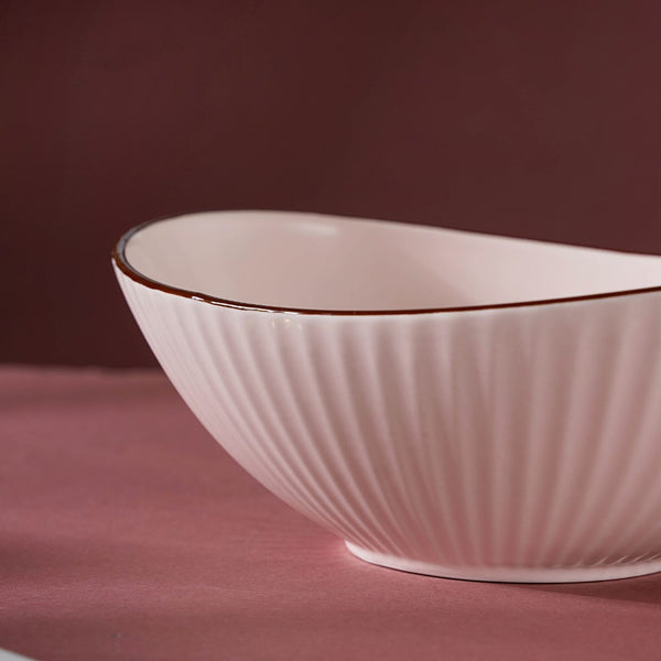 Pastel Ribbed Boat Serving Bowl - Bowl, ceramic bowl, serving bowls, noodle bowl, salad bowls, bowl for snacks, large serving bowl | Bowls for dining table & home decor