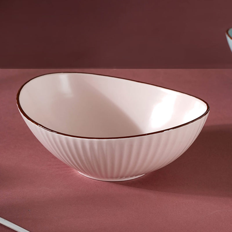Pastel Ribbed Boat Serving Bowl - Bowl, ceramic bowl, serving bowls, noodle bowl, salad bowls, bowl for snacks, large serving bowl | Bowls for dining table & home decor