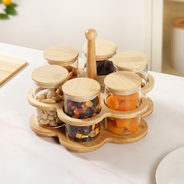 Airtight Glass Jars With Rotating Stand Set Of 7 300ml