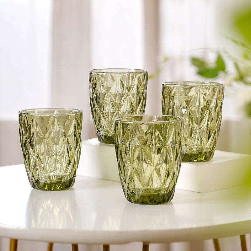 Green Embossed Drinkware Set of 4