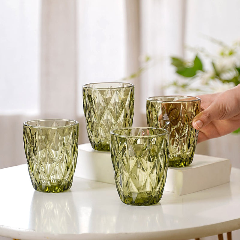 Green Embossed Drinkware Set of 4